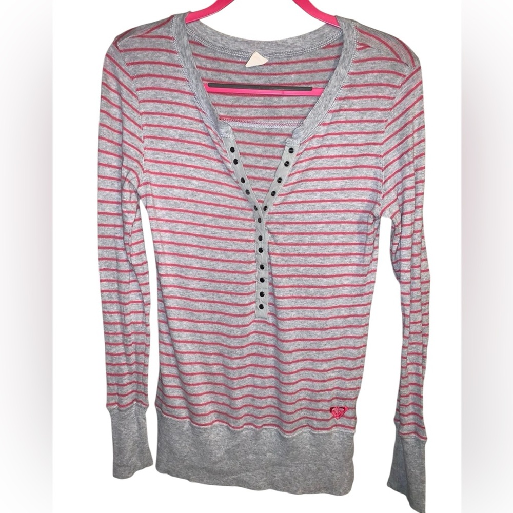 Roxy Long Sleeve Thermal Snap Front Tee Sz Large